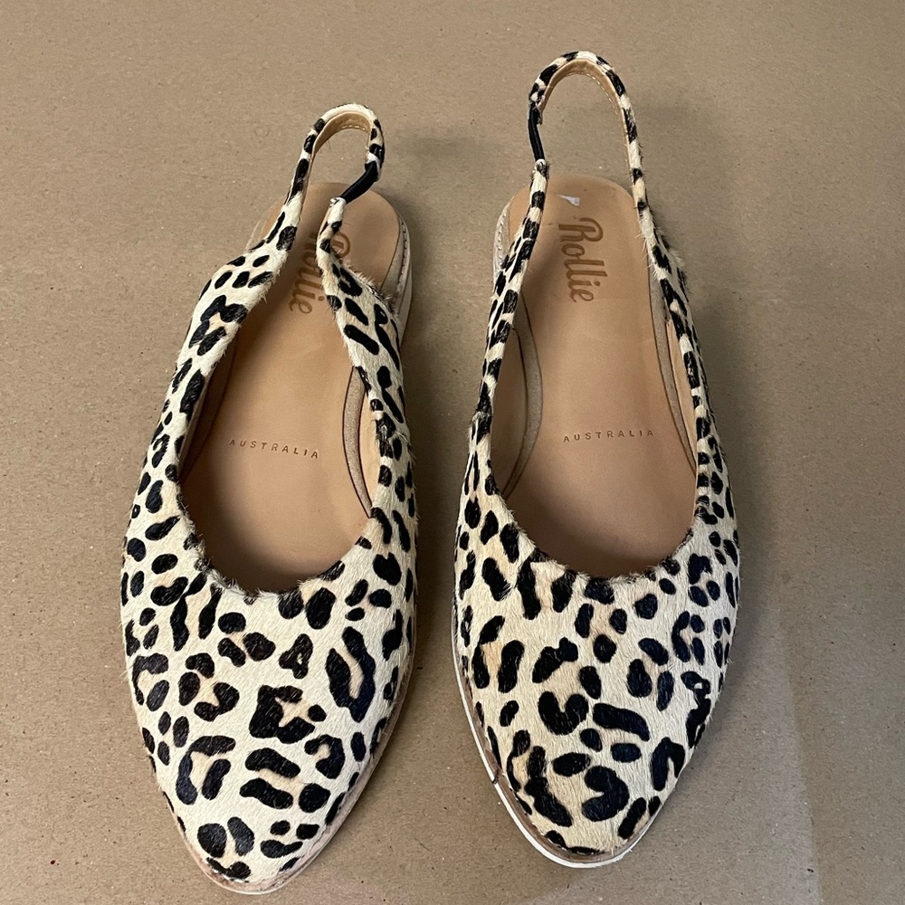 New Rollie leopard calfskin sling backs